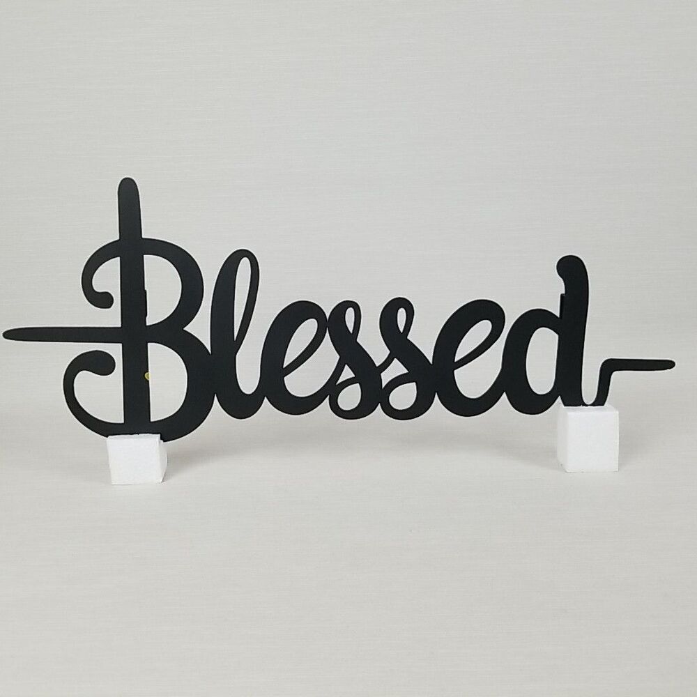 Blessed In Cursive 20" Metal 3d Wall Art Flat Black Cross Shape
